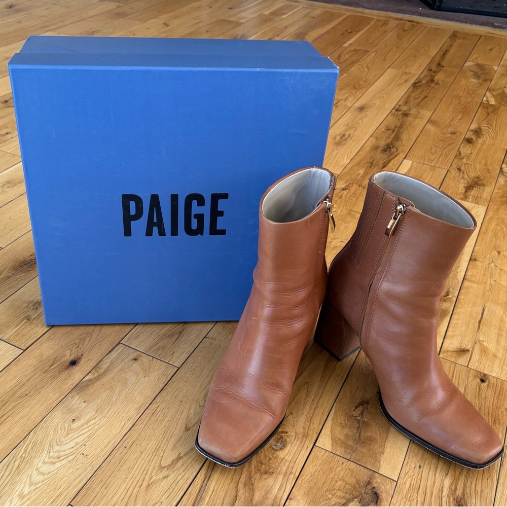 PAIGE Farah Brown Leather Square Toe Boots